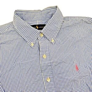 Polo Ralph Lauren Men's Large Blue Gingham Check Long Sleeve Button Down Shirt